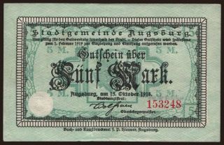 Augsburg/ Stadt, 5 Mark, 1918