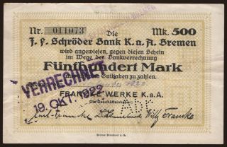 Bremen/ Francke Werke K.a.A., 500 Mark, 1922