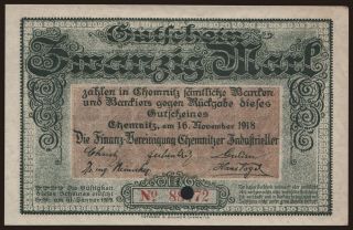 Chemnitz/ Finanzvereinigung Chemnitzer Industrieller, 20 Mark, 1918