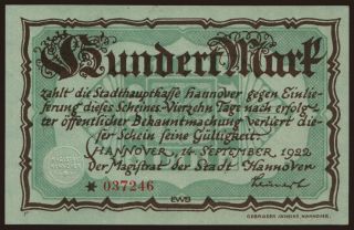 Hannover/ Stadt, 100 Mark, 1922