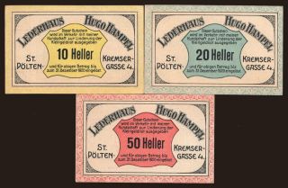 Sankt Pölten/ Lederhaus Hugo Hampel, 10, 20, 50 Heller, 1920