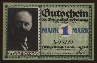 Heydekrug, 1 Mark, 1921