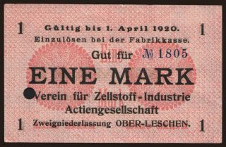 Ober-Leschen/ Verein für Zellstoff-Industrie, Zweigniederlassung, 1 Mark, 1920