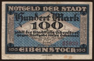 Eibenstock/ Stadt, 100 Mark, 1922