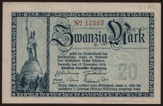 Detmold/ Fürstlich Lippische Regierung, 20 Mark, 1918