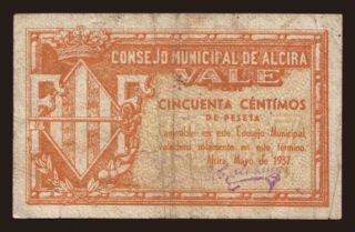 Alcira, 50 centimos, 1937
