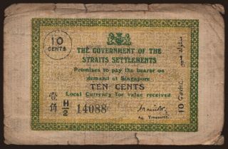 Straits Settlements, 10 cents, 1917
