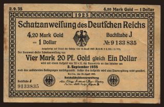 Schatzanweisung, 4,20 Mark Gold, 1923