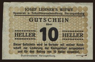 Herzogenburg/ Josef Lehners Witwe, 10 Heller, 192?