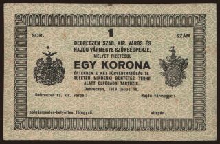 Debrecen, 1 korona, 1919
