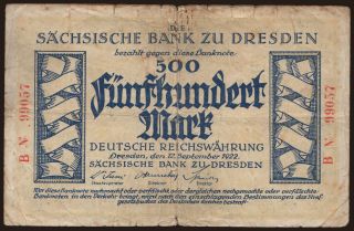 Sächsische Bank zu Dresden, 500 Mark, 1922