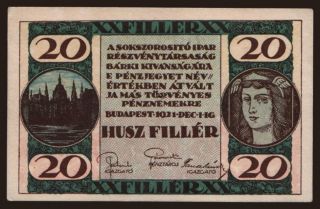 Budapest/ Sokszorosító Ipar R.T., 20 fillér, 1921