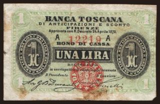 Banca Toscana, 1 lira, 1870