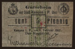 Kempen, 5 Pfennig, 1917