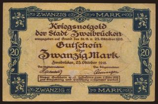 Zweibrücken/ Stadt, 20 Mark, 1918