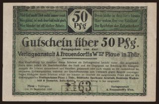 Plaue/ Verlagsanstalt A. Frauendorffs Witwe, 50 Pfennig, 1920