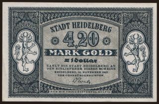 Heidelberg/ Stadt, 4.20 Mark Gold, 1923