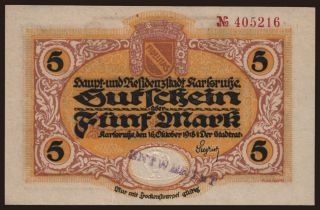 Karlsruhe/ Stadt, 5 Mark, 1918