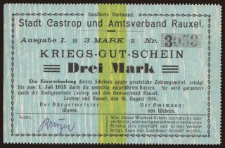 Castrop und Rauxel/ Stadt und Amtsverband, 3 Mark, 1914