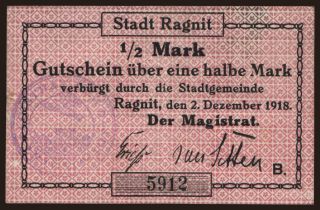 Ragnit, 1/2 Mark, 1918