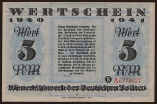 Winterhilfswerk, 5 Reichsmark, 1940