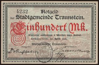 Traunstein/ Stadt, 100 Mark, 1919