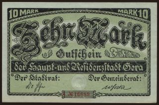 Gera/ Stadt, 10 Mark, 1919