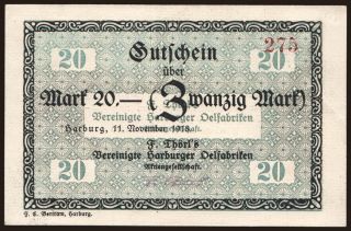 Harburg/ F. Thörl s Vereinigte Harburger Oelfabriken, 20 Mark, 1918