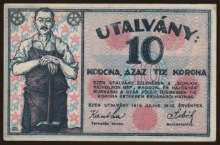 Budapest/ Schlick-Nicholson, 10 korona, 1919