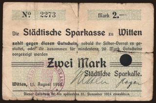 Witten/ Städtische Sparkasse, 2 Mark, 1914