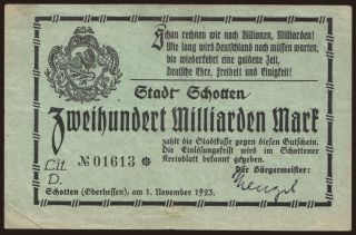 Schotten/ Stadt, 200.000.000.000 Mark, 1923