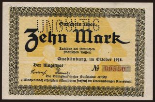 Quedlinburg/ Stadt, 10 Mark, 1918