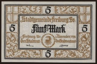 Freiburg/ Stadt, 5 Mark, 1918