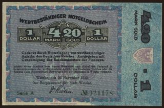 Wetzlar/ Stadt, 4.20 Mark Gold, 1923