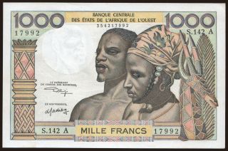 Ivory coast, 1000 francs, 196?