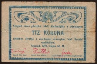 Cegléd, 10 korona, 1919