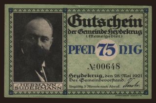 Heydekrug, 75 Pfennig, 1921