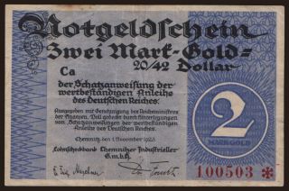 Chemnitz/ Lohnscheckbank Chemnitzer Industrieller, 2 Mark Gold, 1923