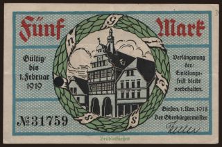 Giessen/ Stadt, 5 Mark, 1918