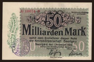 Saulgau/ Amtskörperschaft, 50.000.000.000 Mark, 1923