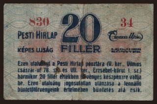 Budapest/ Pesti Hirlap, 20 fillér, 1919