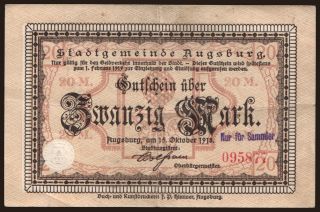 Augsburg/ Stadt, 20 Mark, 1918