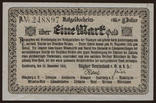 Kaufbeuren/ Allgäuer Vereinsbank, 1 Mark Gold, 1923