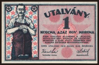 Budapest/ Schlick-Nicholson, 1 korona, 1919