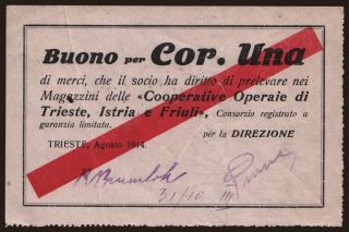 Trieste/ Cooperative Operaie die Trieste, Istria e Friuli, 1 corona, 1914