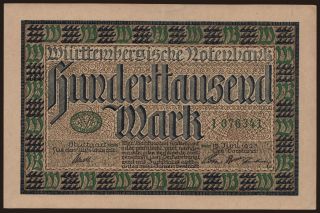 Württembergische Notenbank, 100.000 Mark, 1923