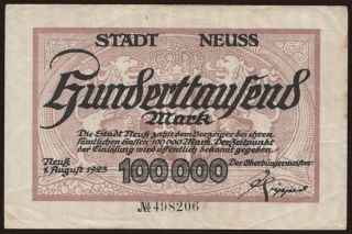 Neuss/ Stadt, 100.000 Mark, 1923