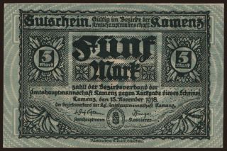 Kamenz/ Amtshauptmannschaft, 5 Mark, 1918
