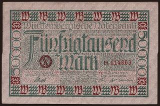 Württembergische Notenbank, 50.000 Mark, 1923
