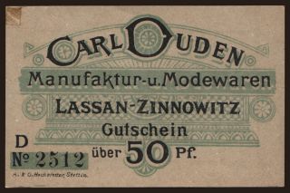 Lassan/ Carl Duden, Manufaktur- u. Modewaren, 50 Pfennig, 1919
